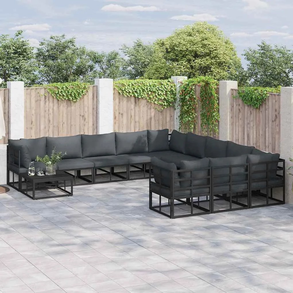 vidaXL Conjunto de Sofá de Jardim 11 pcs Preto 70 x 70 x 32 cm