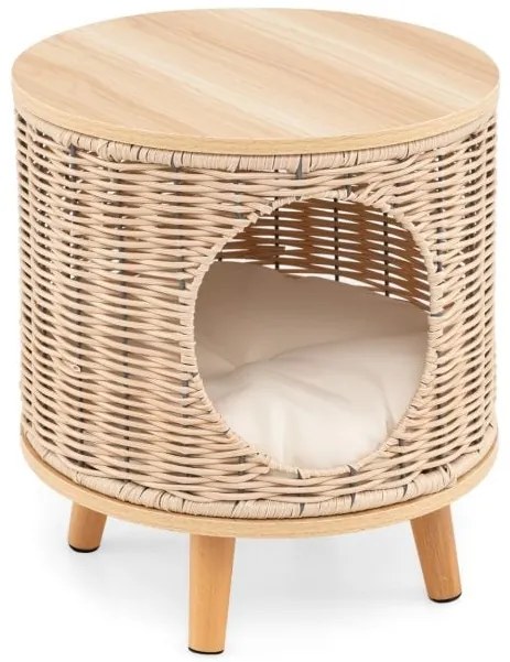 Casa de vime para gatos de 2 andares com almofadas removíveis - cinza