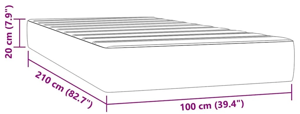 Colchão de molas ensacadas 100x210x20 cm veludo cinza-claro