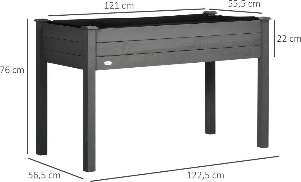 Horta Elevada de Madeira 122,5x56,5x76 cm Mesa de Cultivo com Tecido não Tecido e 4 Orifícios de Drenagem para Cultivo de Plantas e Flores Madeira