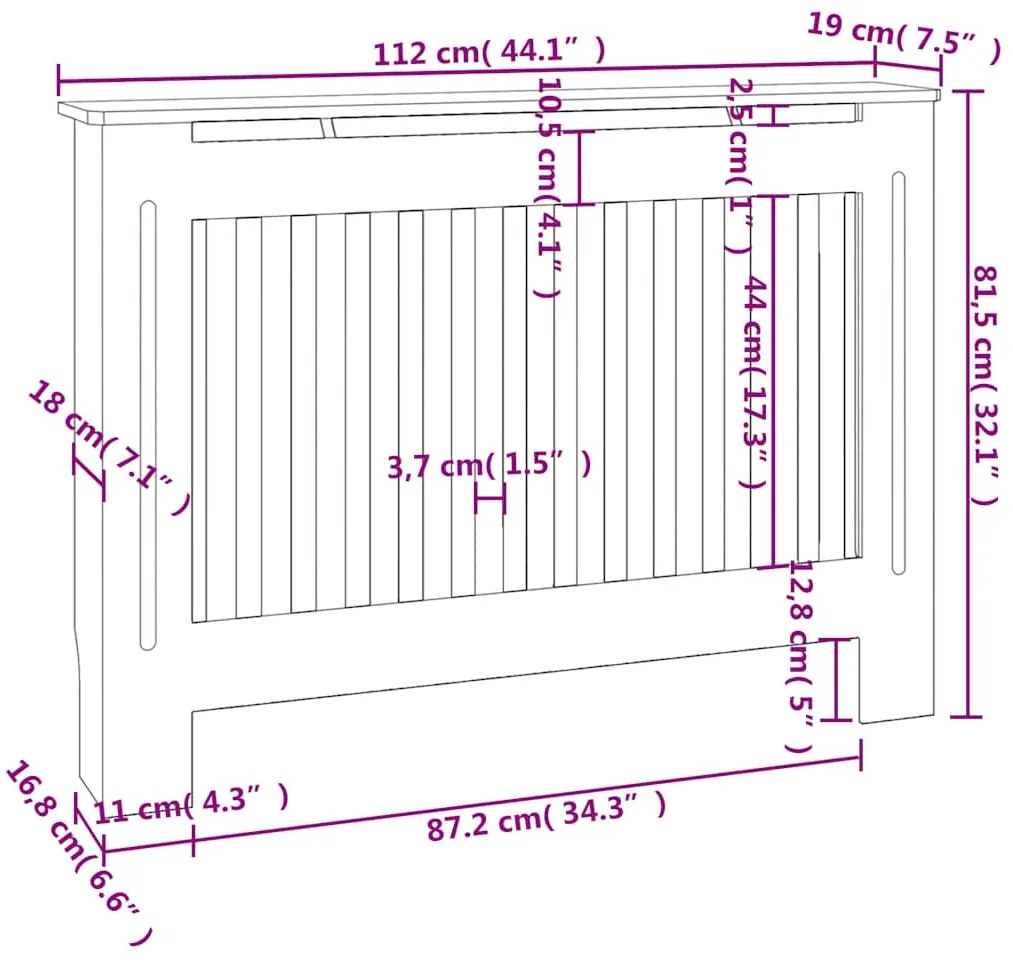 Capa de aquecedor / armário de aquecimento 112 cm, MDF branco