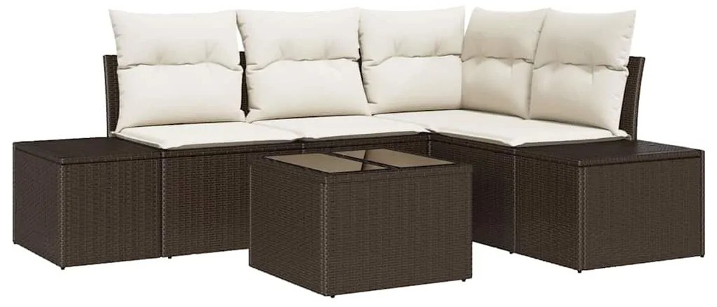 Conjunto de Sofá de Jardim de 5 Peças com Almofadas em Rattan Sintétic