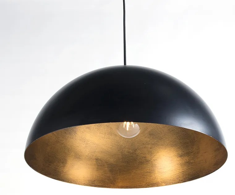 Candeeiro de suspensão industrial preto com dourado 50 cm - Magna Eco