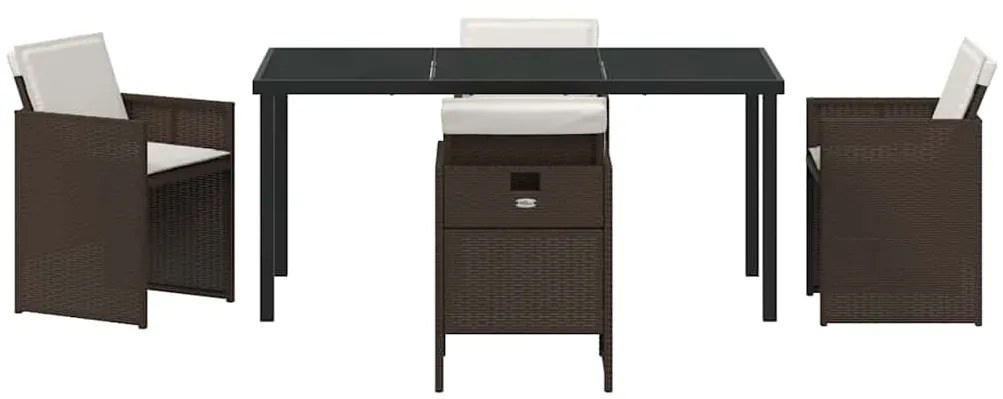 Conjunto de Jantar de Jardim 5 Peças com Almofadas Marrons em Rattan e