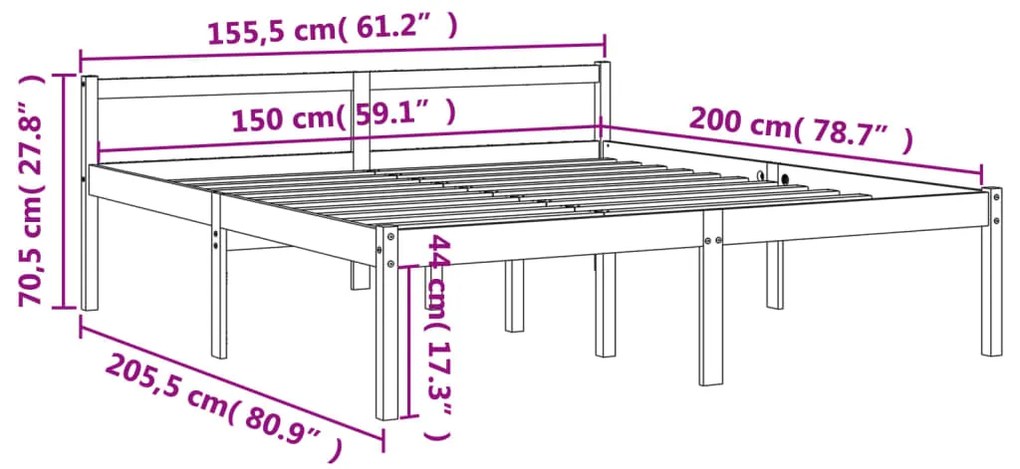 Cama para idosos 150x200 cm madeira pinho maciça castanho cera