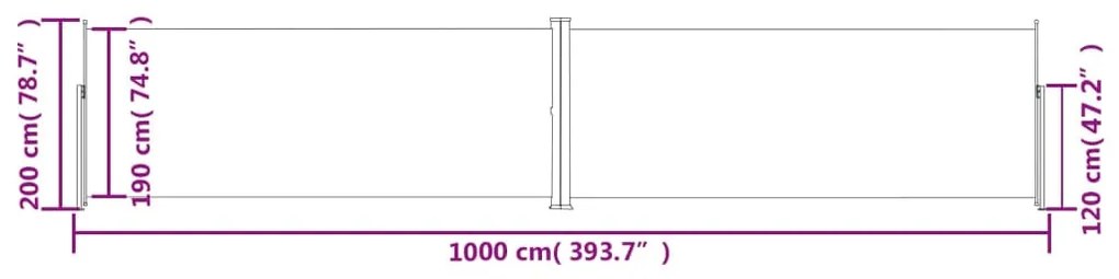 Toldo lateral retrátil 200x1000 cm preto