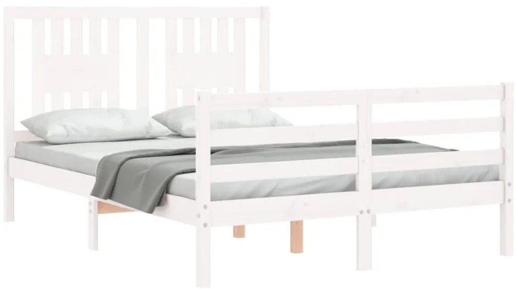 Estrutura de cama de casal c/ cabeceira madeira maciça branco