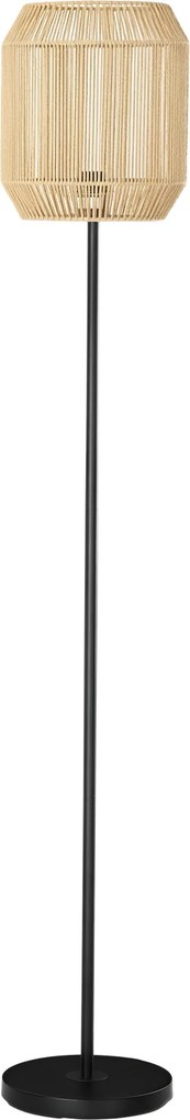 HOMCOM Candeeiro de Pé com Ecrã de Corda de Papel e Interruptor de Pé Lâmpada E27 Máx. 40W Ø26x158cm Natural e Preto | Aosom Portugal