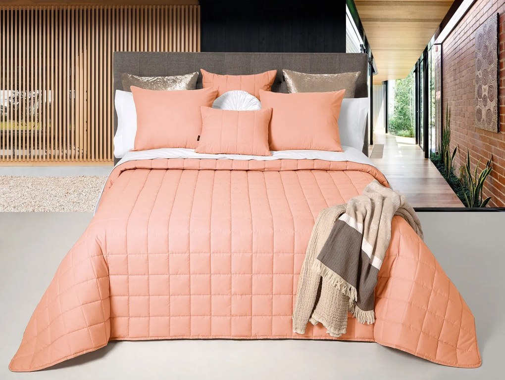 Colcha Bouti 100% algodão - Colcha decorativa ligeira para verão: Coral Colcha Bouti 200x260 cm + 1 capa almofada 45x60 cm