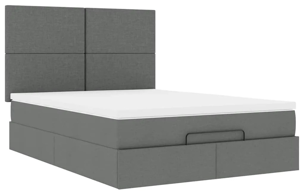 Estrutura de cama otomana com colchão 140x190cm cinzento escuro