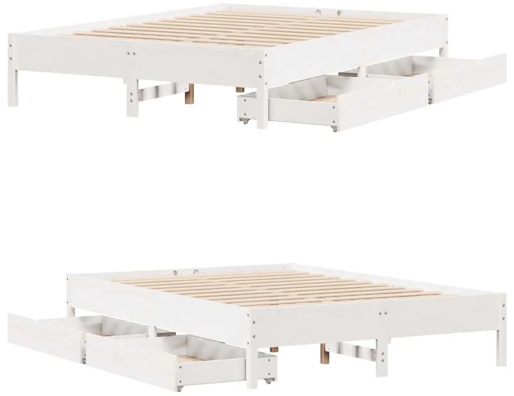 Cama sem colchão 160x200 cm madeira de pinho maciça branco