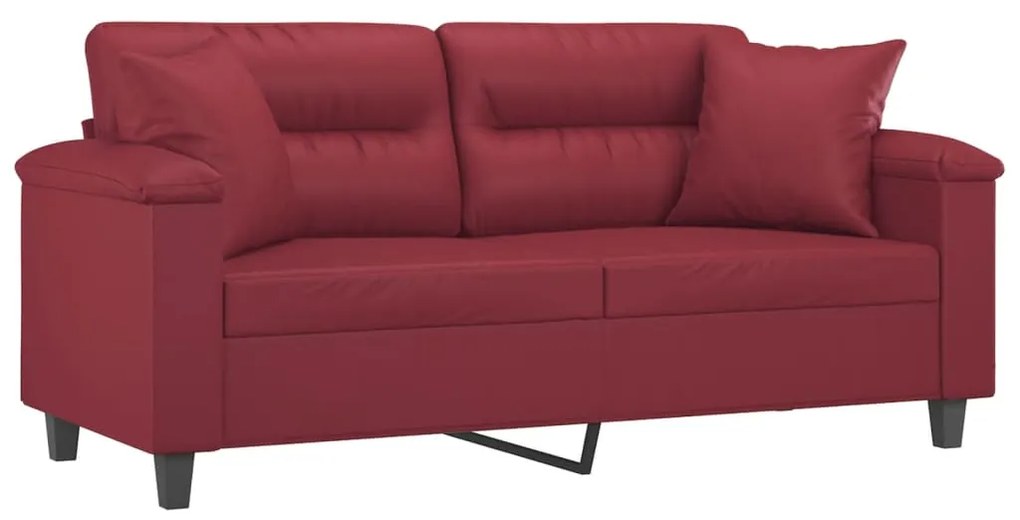 Sofá 2 lugares +almofadas 140cm couro artificial vermelho tinto