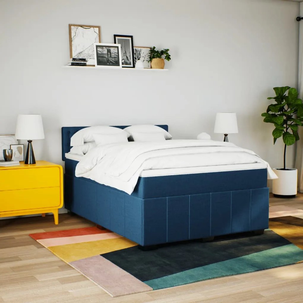 Cama com molas/colchão 160x200 cm tecido azul