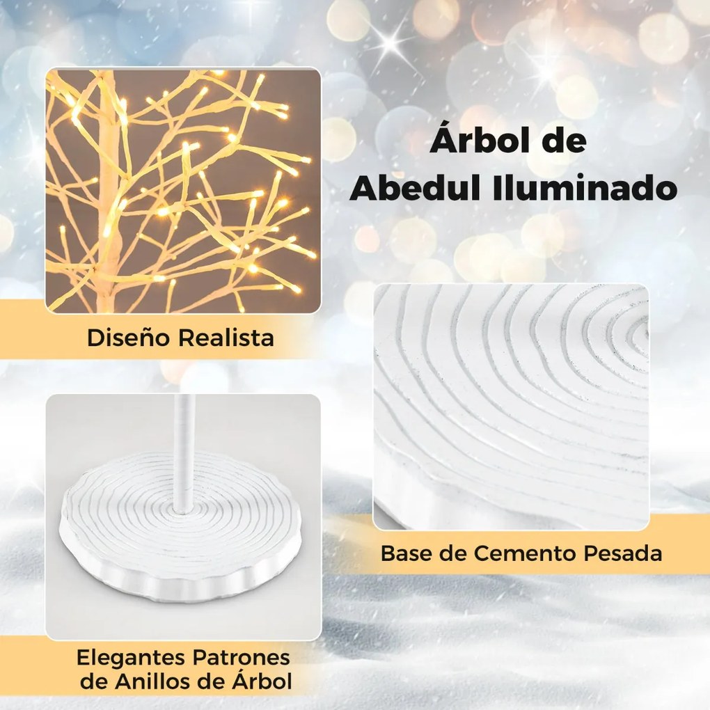 Árvore de Bétula Iluminada ,Altura 150 cm 280 Luzes LED Brancas Quentes, Branco