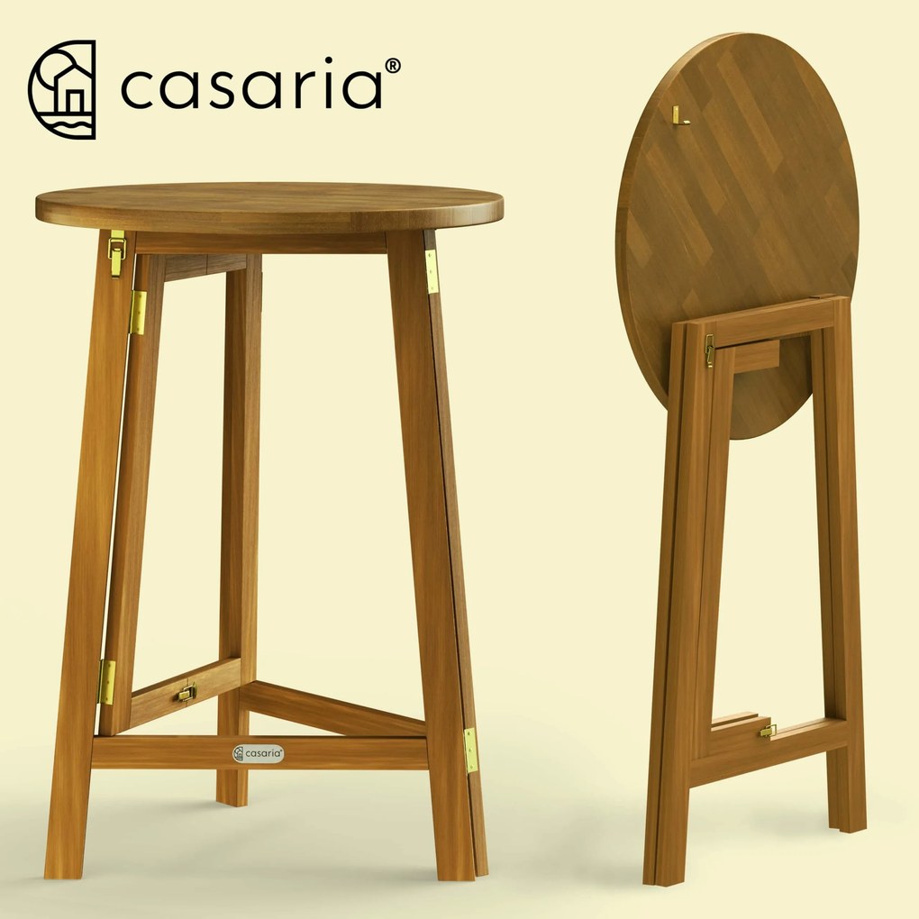 Mesa de bar Jardim em madeira de acácia Ø80cm, 110 cm altura dobrável Castanha
