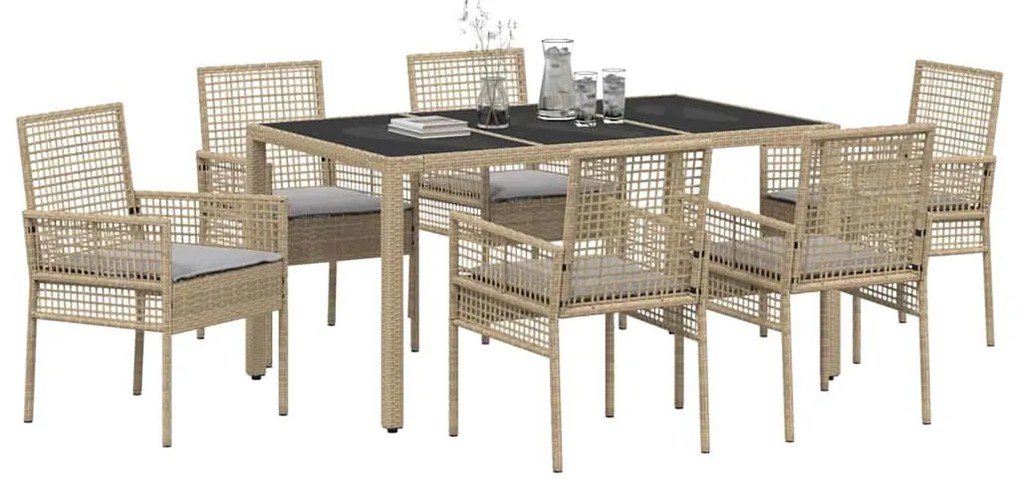 Conjunto de Jantar para Jardim 7 pcs Bege 150 x 90 x 75 cm