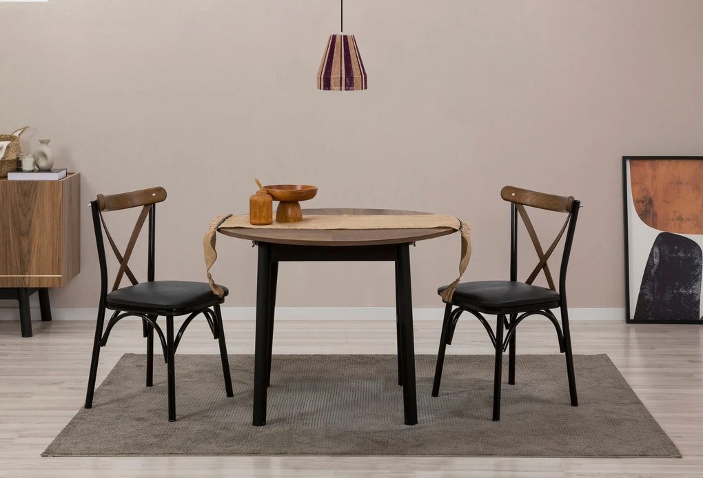 Mesa de Jantar Extensível Oliver – Nogueira/Preto – 100/131 x 75 x 100