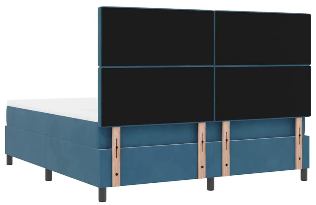 Cama Box Spring com Colchão e LED Azul Escuro 180x200 cm Veludo