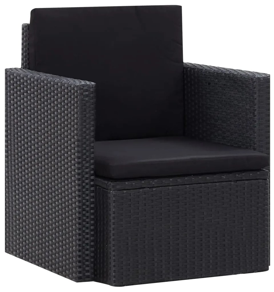45782 vidaXL Cadeira de jardim com almofadões vime PE preto
