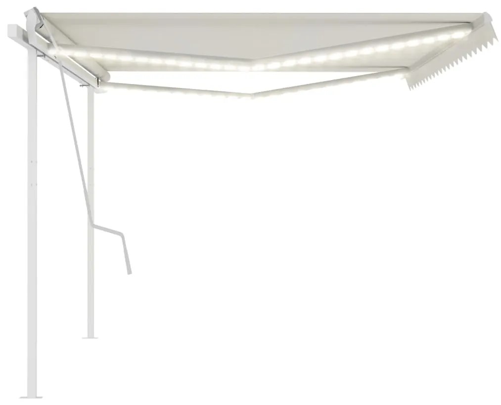 Toldo retrátil manual com luzes LED 5x3,5 m cor creme