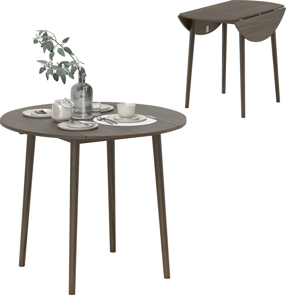 Mesa de jantar dobrável com 2 abas, mesa redonda extensível para 4 pessoas, pés em madeira Ø 89 x 73,5 cm, cinzenta