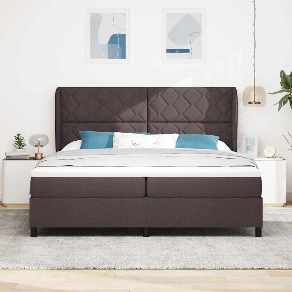 Cama com estrado e colchão em marrom escuro, 200 x 200 cm