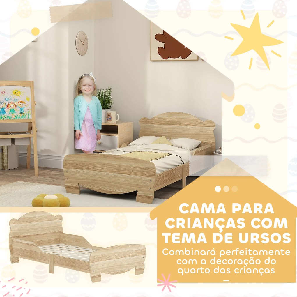 Cama para Crianças +3 Anos Cama Infantil de Madeira Cabeceira em Forma de Urso 143,5x80x55 cm Madeira