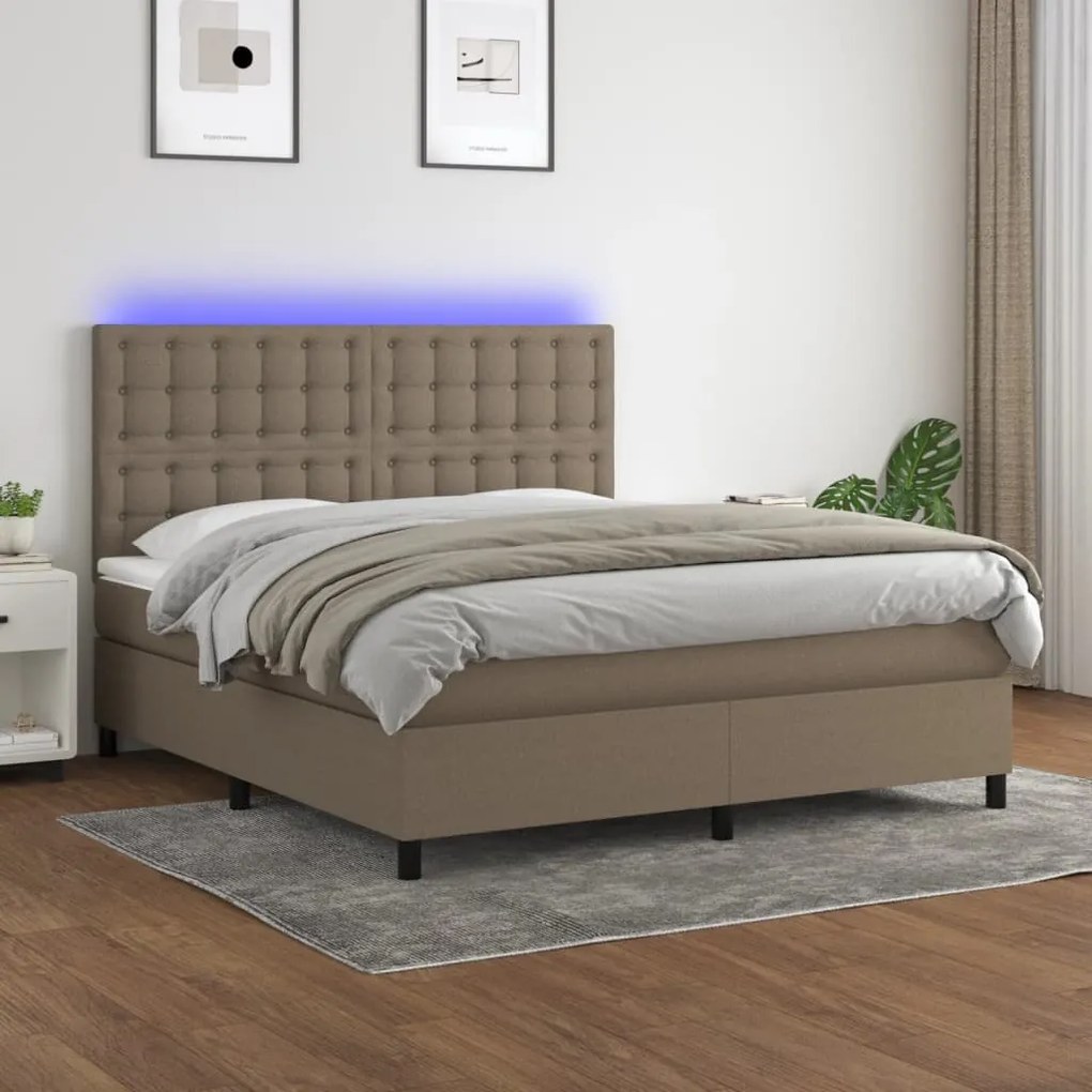 vidaXL Cama box spring colchão/LED 160x200 cm tecido cinza-acastanhado