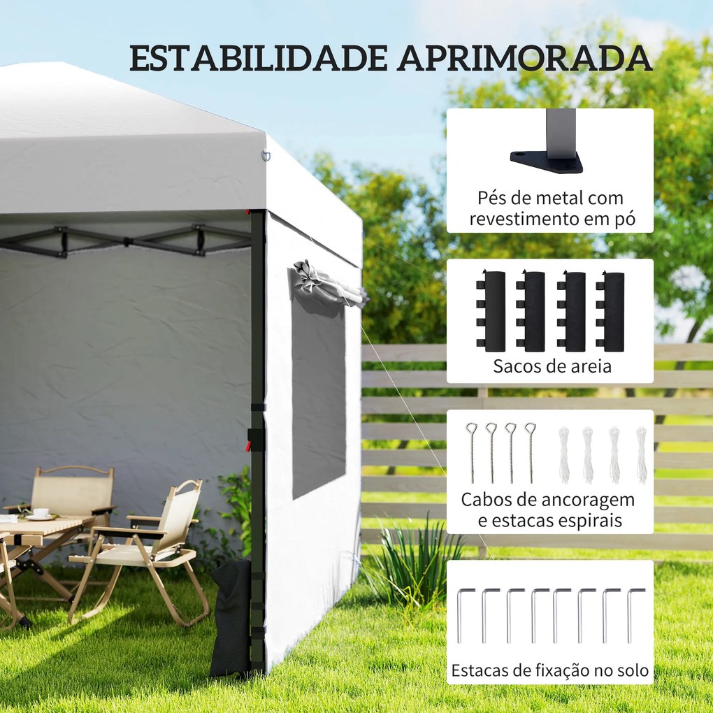 Tenda Dobrável 3x3 m Pop-up com 3 Paredes Laterais 2 Janelas em Malha UPF50+ Altura Ajustável 3 Níveis Branco