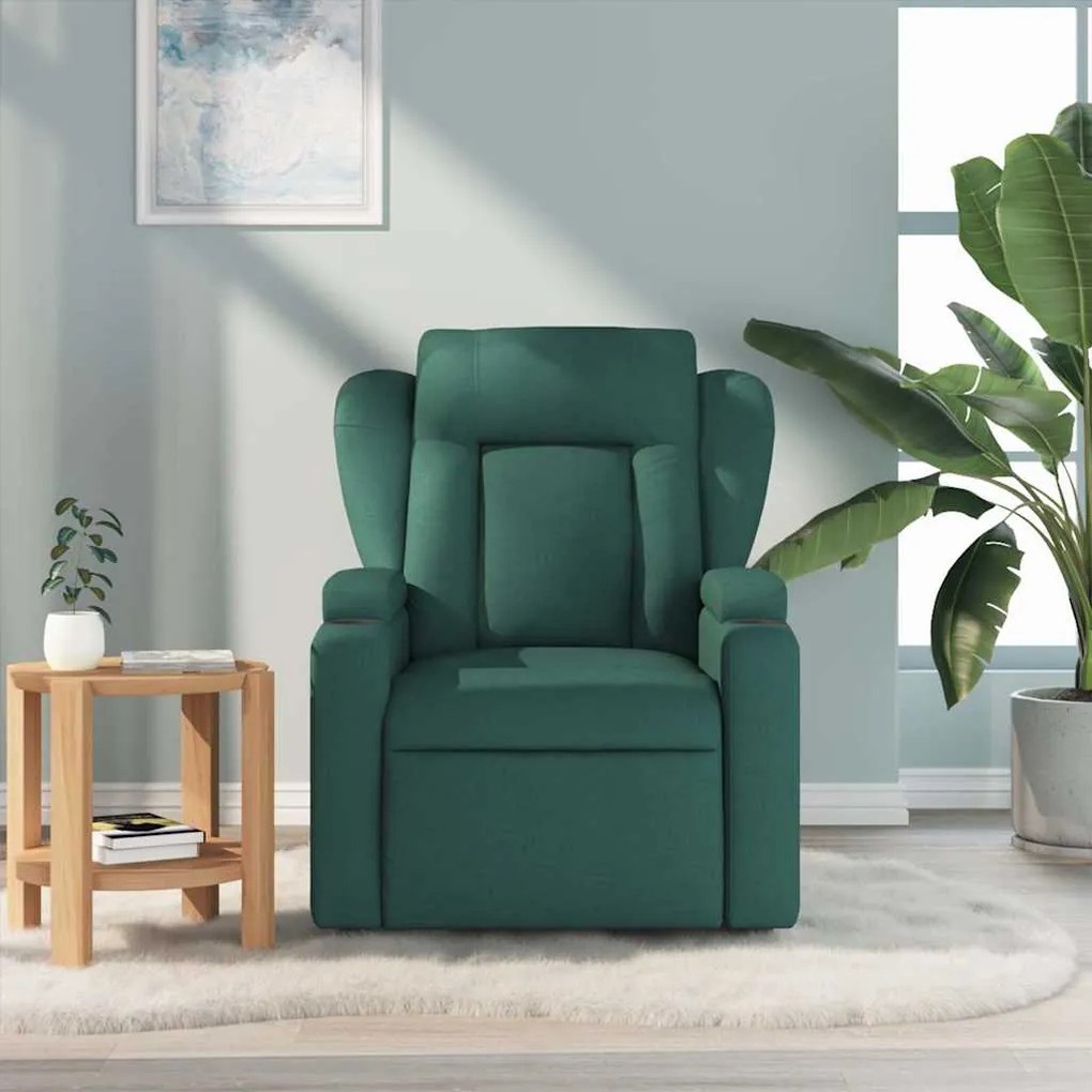 Poltrona de massagens reclinável tecido verde-escuro