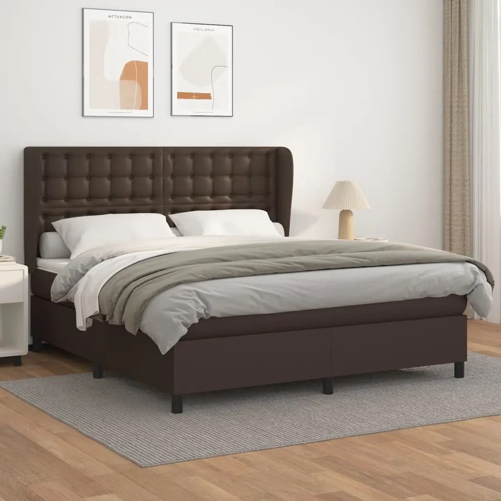 vidaXL Cama com molas/colchão 160x200 cm couro artificial castanho