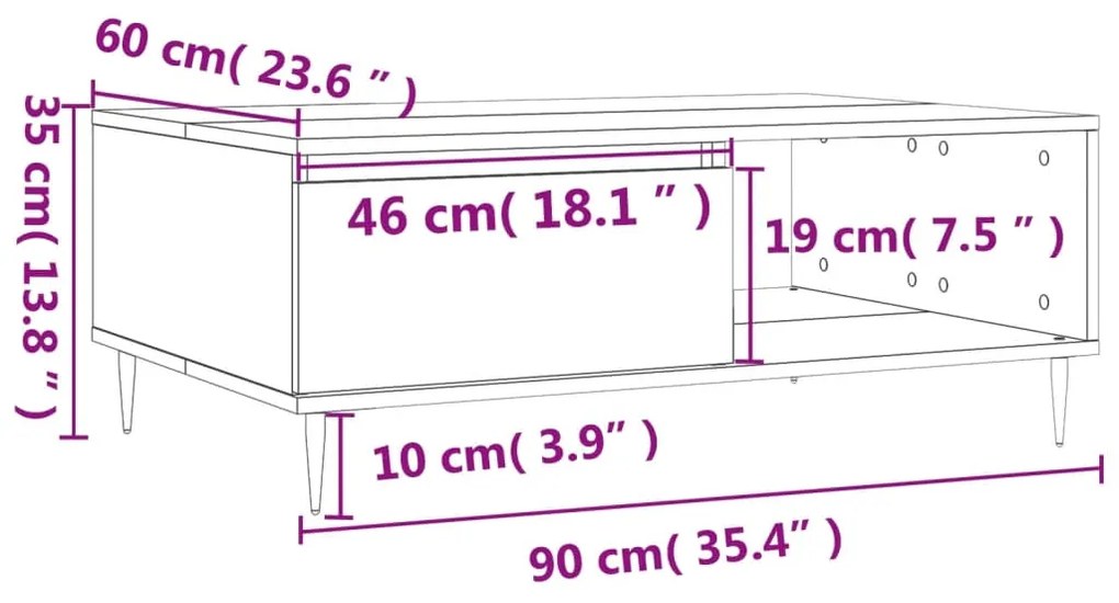 Mesa de centro 90x60x35 cm derivados de madeira cinzento sonoma