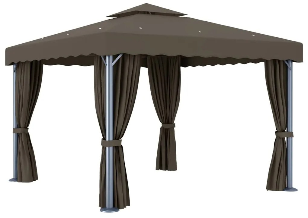 Gazebo com cortinas e cordões de luzes LED 3x3 m cinza-acastan.