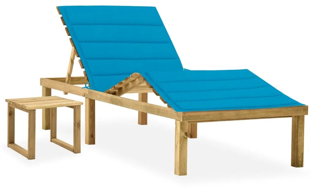 vidaXL Espreguiçadeira de jardim com mesa e almofadão pinho impregnado