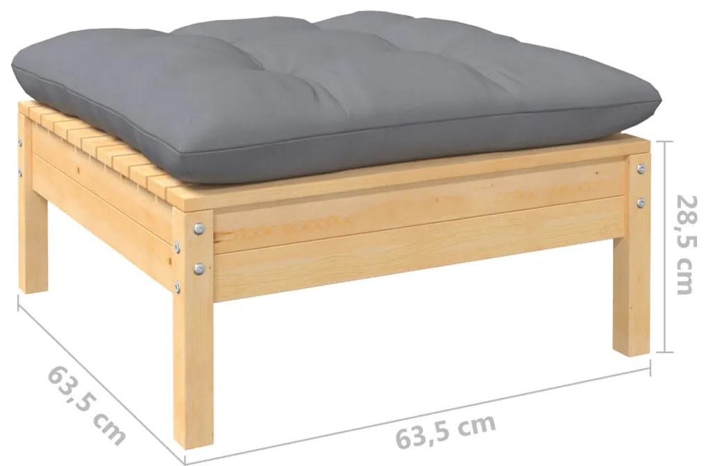 9 pcs conjunto lounge de jardim + almofadões cinza pinho maciço