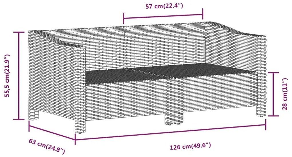 5 pcs conjunto lounge de jardim c/ almofadões vime PE cinzento