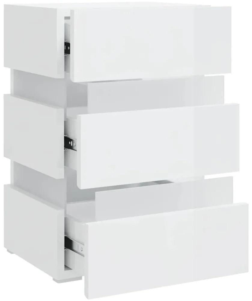 Mesa de cabeceira c/ luzes LED deriv. madeira branco brilhante