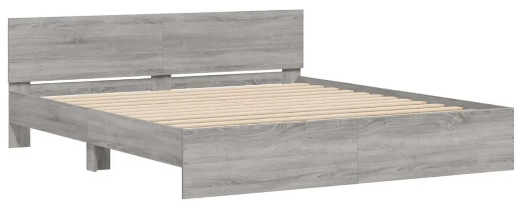 Estrutura cama c/ cabeceira/luzes LED 180x200cm cinzento sonoma