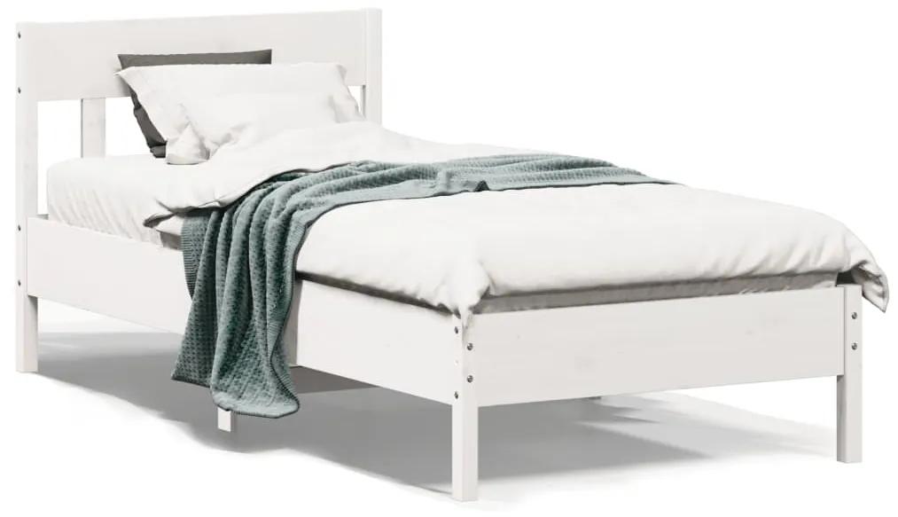 842659 vidaXL Estrutura de cama com cabeceira 90x200 cm pinho maciço branco