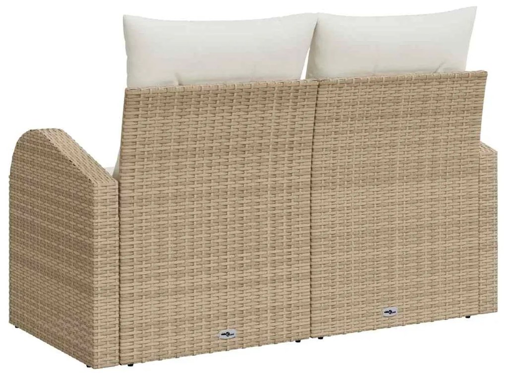 Sofá de Jardim de 2 Lugares com Almofadas em Rattan Poli Bege