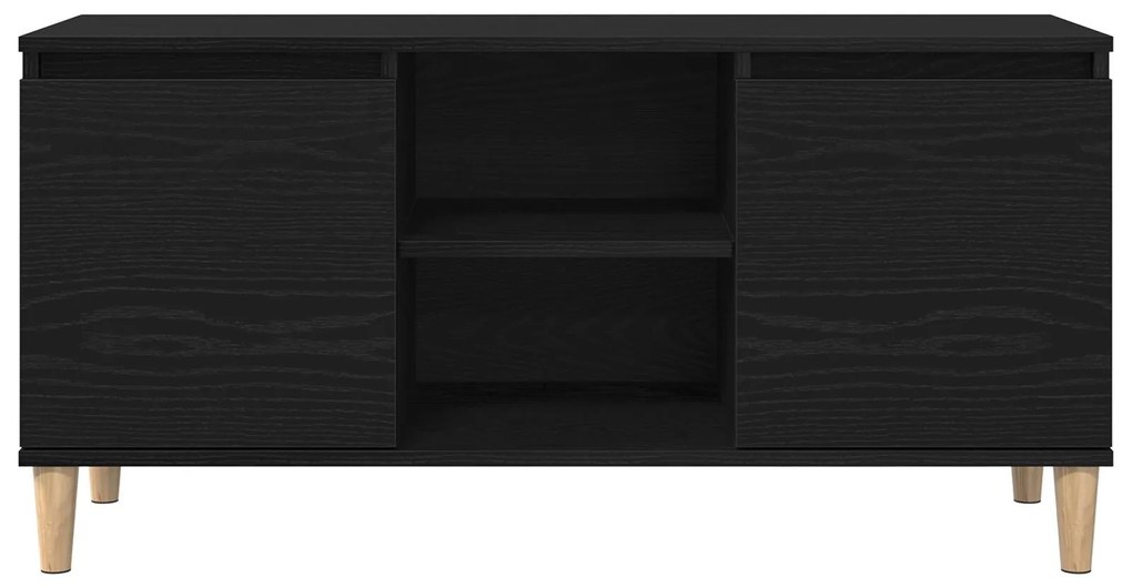 Estante de TV vidaXL com perna de madeira Preto Carvalho 102x35x50 cm