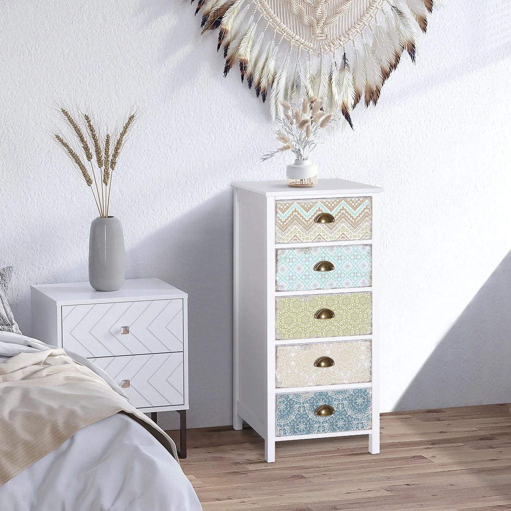 Cómoda de Dormitório Moderna Cómoda de Madeira com 5 Gavetas com Difer