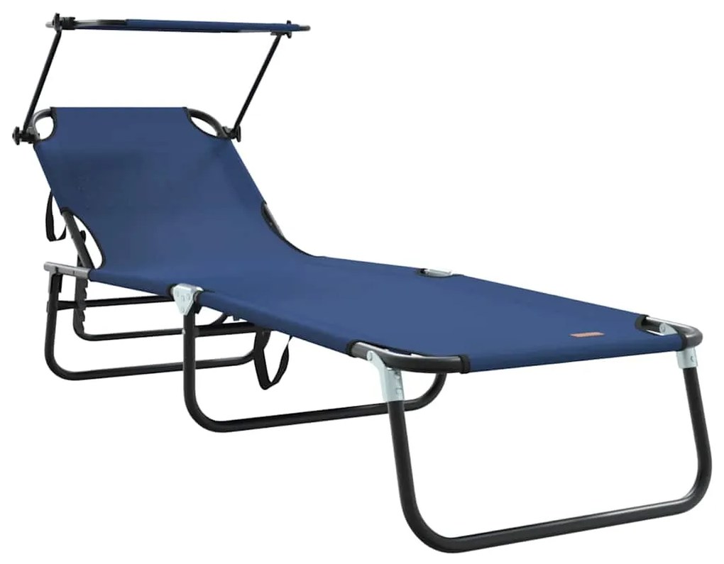 Espreguiçadeiras Dobráveis 2 pcs com Toldo Azul 600D Fabric Oxford