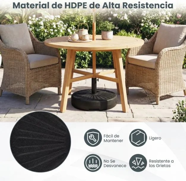 Base redonda para guarda-sol de pátio 51 cm metálica, Preenchível com água ou areia até 27 kg, com 2 acopladores para jardim, piscina preta