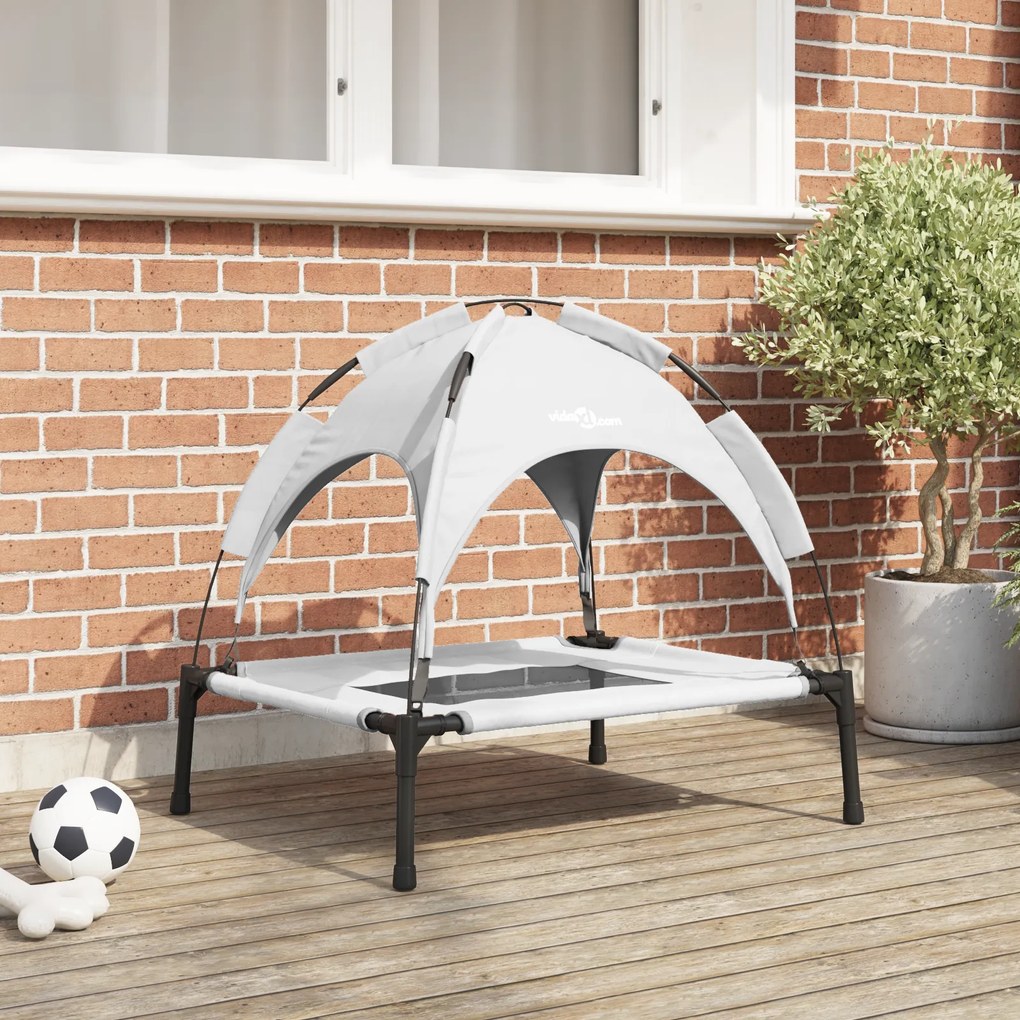 vidaXL Cama elevada para cão com cobertura removível Prateado M Aço