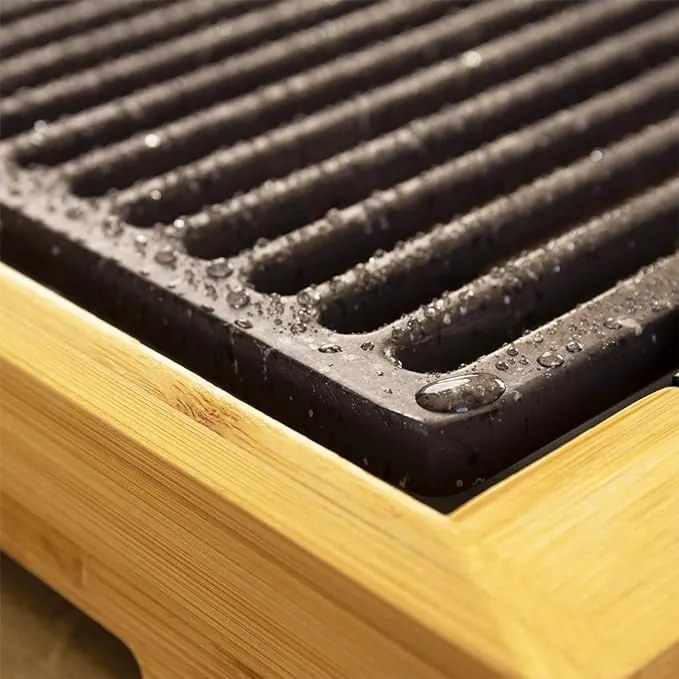 Grelhador elétrico cozinha com Potência 2000 W, Estrutura de bambu, Tasty&Grill 2000 Bamboo LineStone. Termóstato ajustável, Superfície Grill, Revesti