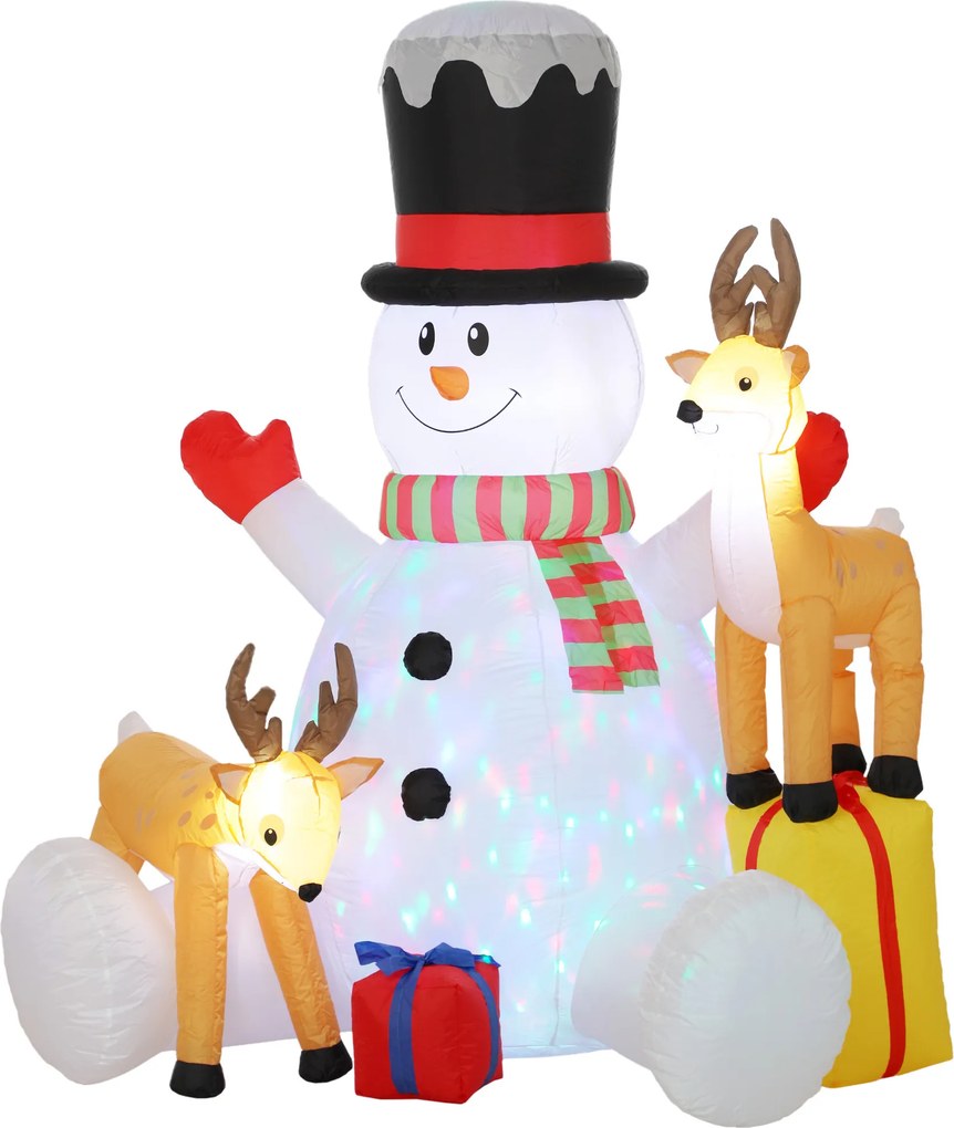 Outsunny Boneco de Neve Inflável de Natal com 2 Renas, 215 cm, para fora, com LEDs e bolsa | Aosom Portugal