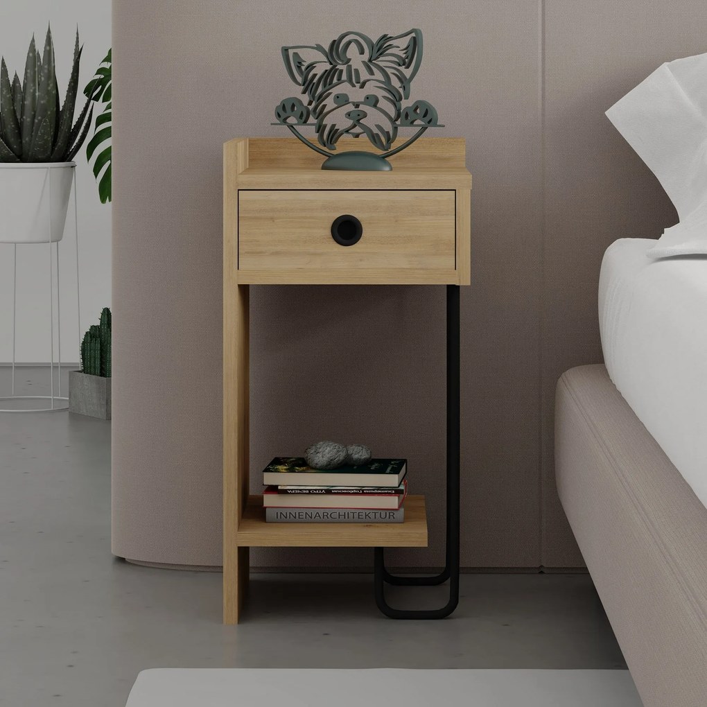 Mesa de Cabeceira Sirius Left – Carvalho – 32x61x30 cm