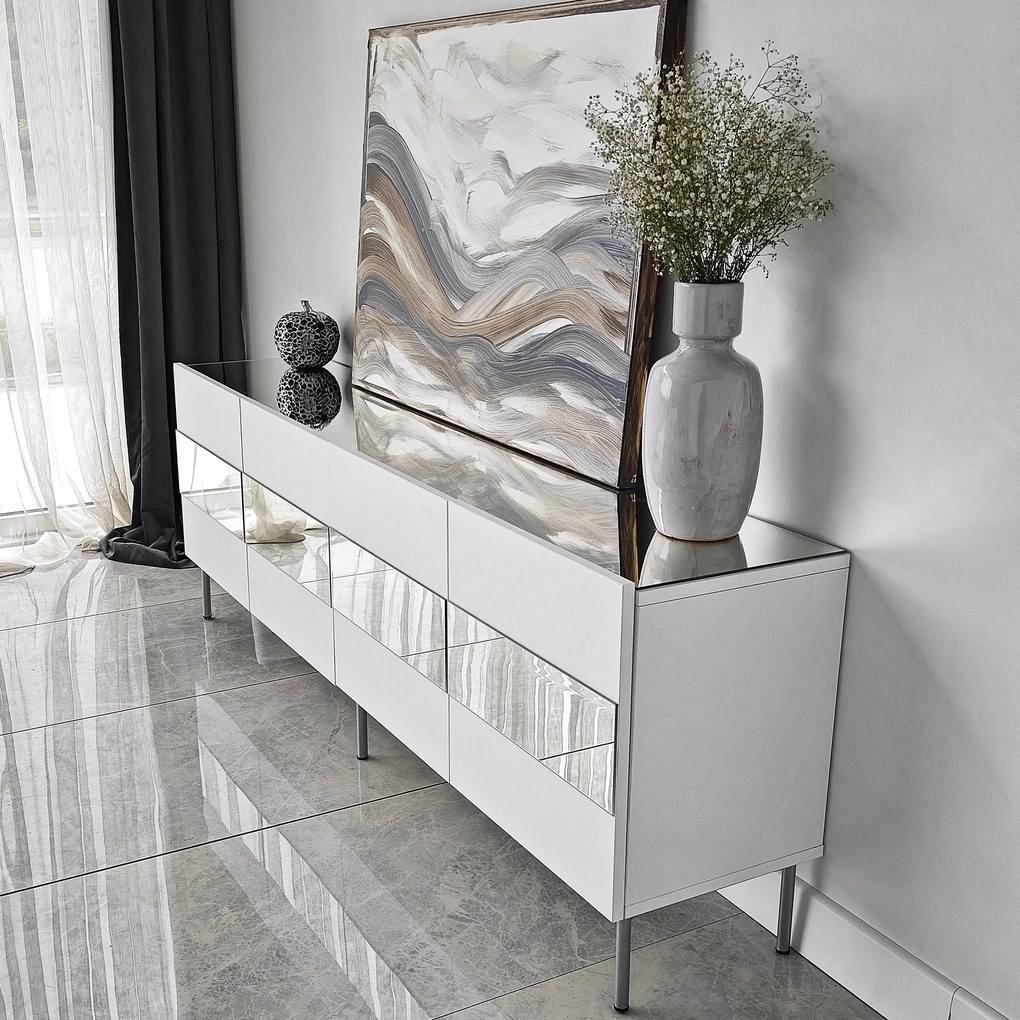 Móvel TV Leon – Branco e Prateado – 180 cm x 59 cm x 35 cm