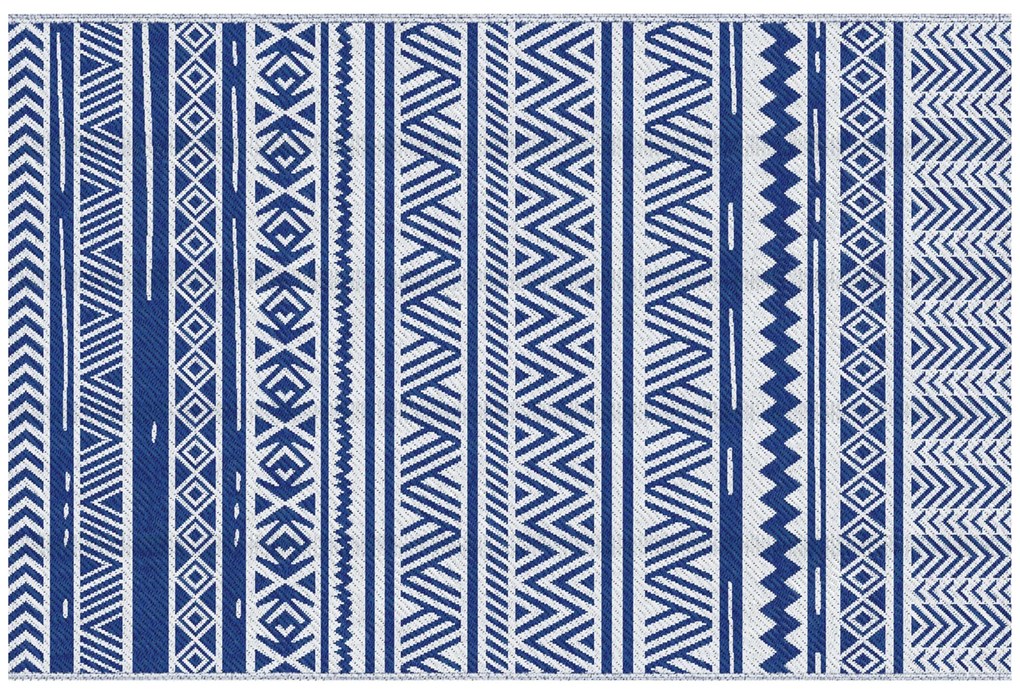 Outsunny Tapete Exterior Reversível Moderno 182x274cm Varanda Pátio Campismo Praia Resistente Azul Escuro Branco | Aosom Portugal